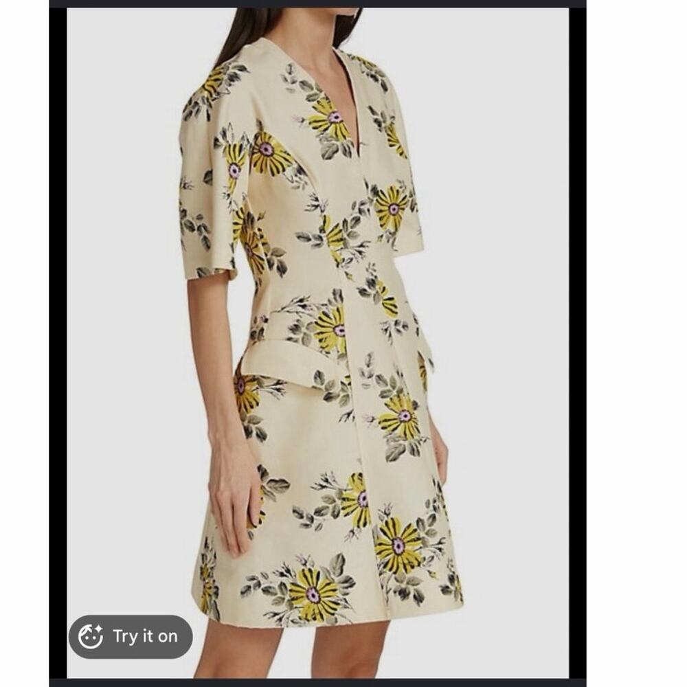 Lela Rose Gabardine V-neck Dress
